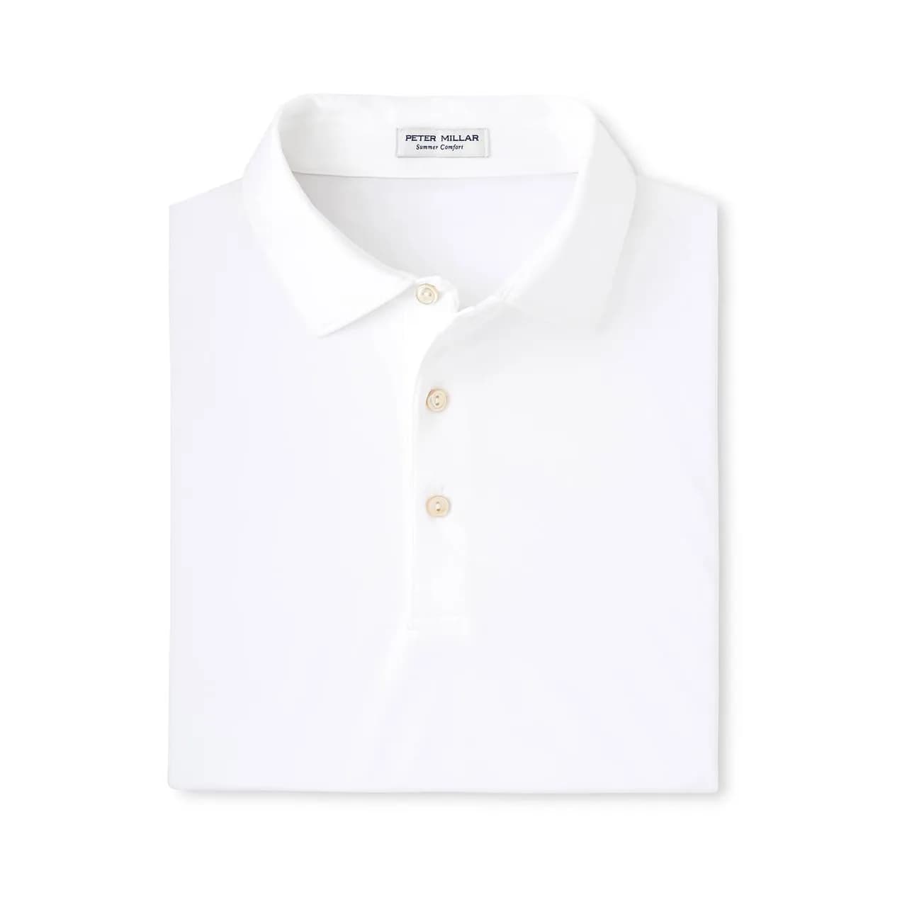Peter Millar Men's White Solid Performance Polo - Self Collar